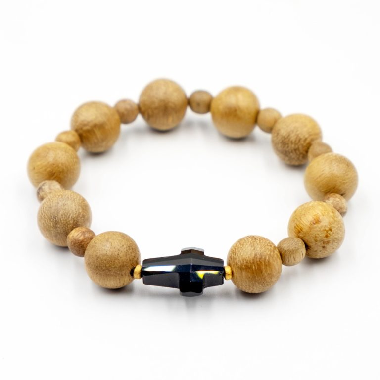 Chuỗi Mân Côi Trầm hương Đeo tay; hạt 14ly; Thánh giá Swarovski